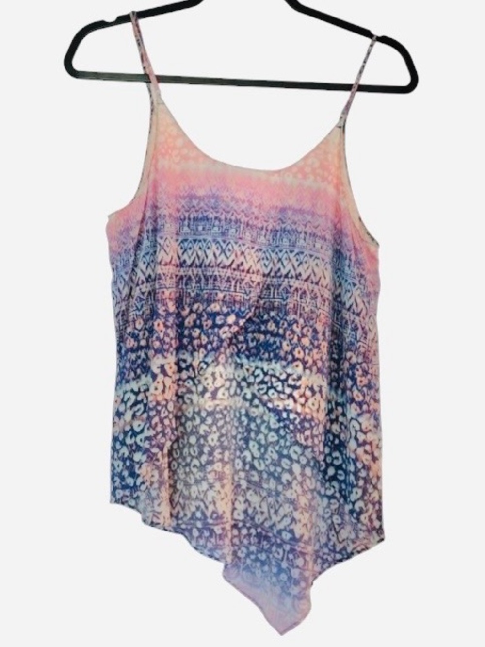 Rory Beca 100% Silk Pink/ Purple Ombre Animal Print Open-Back Cami W/ Adj Straps